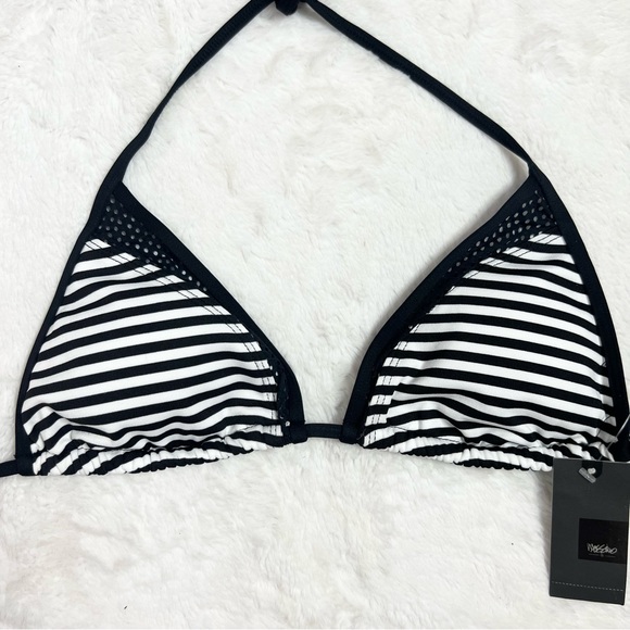 NWT Mossimo Black & White Striped Triangle String Bikini Swim top Size Medium - Picture 9 of 9